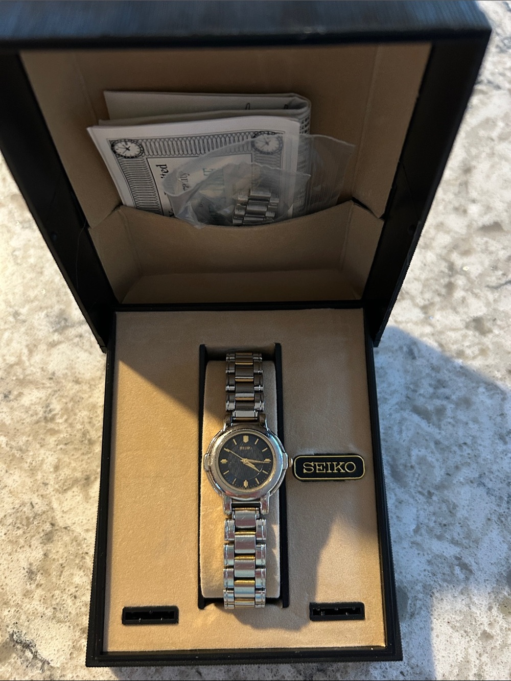 Seiko women’s  Silver Bracelet Watch with Black Dial